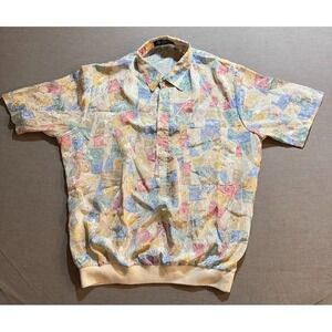 Vintage Alan Stuart 1/4 Button Shirt Adult M Multicolor Abstract‎ Short Sleeve.